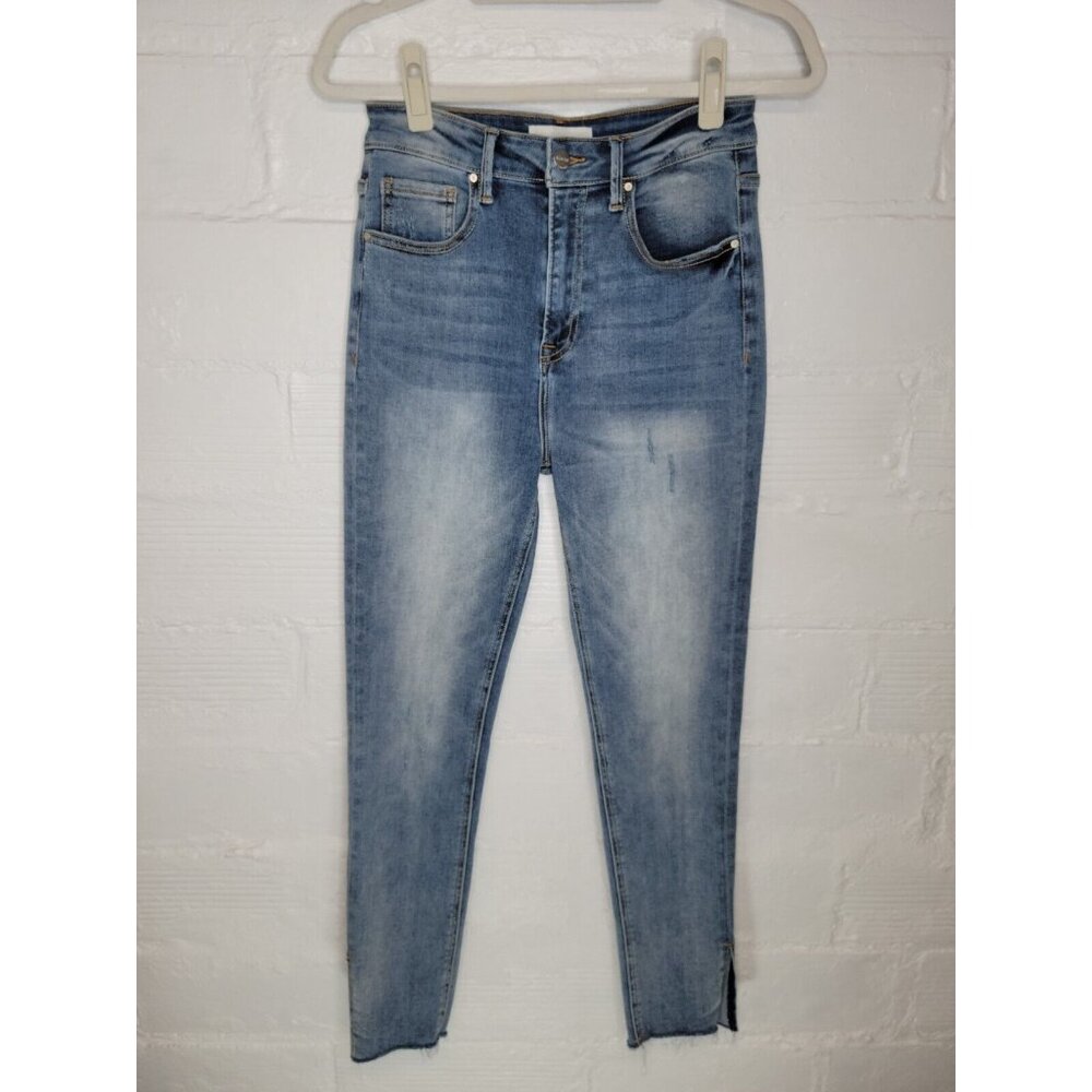 Risen Jeans Women's Junior's Size 7 Jeans Fade Out Skinny Side Slit Raw Hem